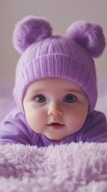 Lavender Wool Beanie: Soft-Focus Infant Portrait Study.