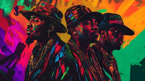 Triadic hip hop portrait rendered in neon chromatic brushwork.