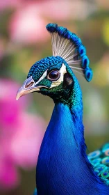 Peacock&rsquo;s gentle gaze in a swirl of bright garden color.