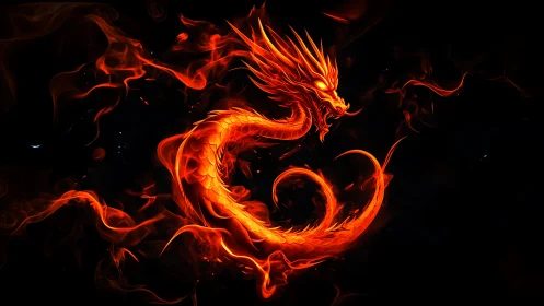 Fiery dragon spirit coils in blazing crimson flame.
