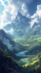 Stratified alpine valley with atmospheric depth rendering precision.