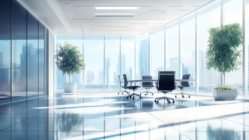 Glass Cathedral of Command: Skyscraper Boardroom Symphony.