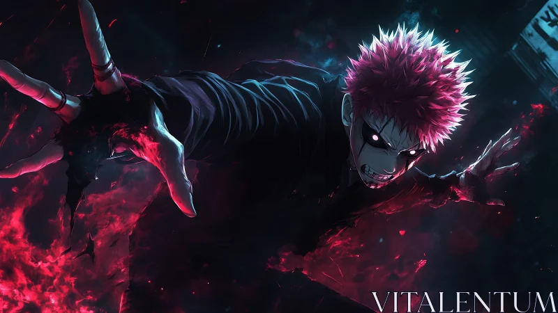 Demonic anime fighter lunging forward with red cursed energy