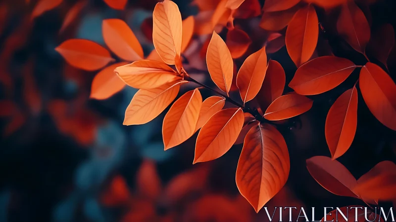 Vibrant autumn leaves in close-up, moody nature photography style.
