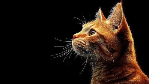 Ginger Cat Portrait Against Black Background.
