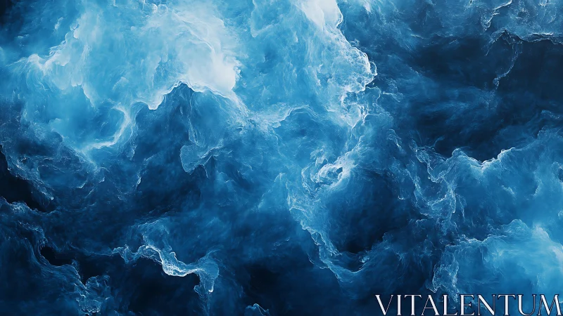 Abstract swirling blue waves digital art with ethereal textures.