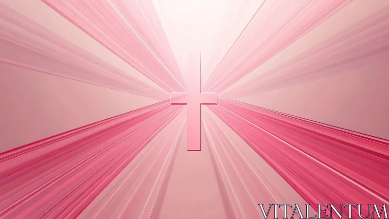 Radiant pink cross centered within converging light beams