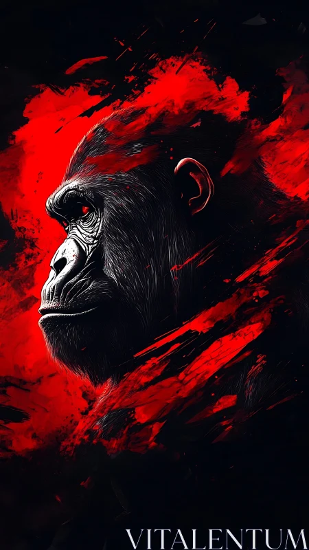 Gorilla profile rendered in high-contrast red and black digital ink