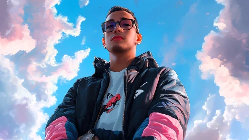 Cool skyward portrait bathed in dreamy pink and blue clouds.
