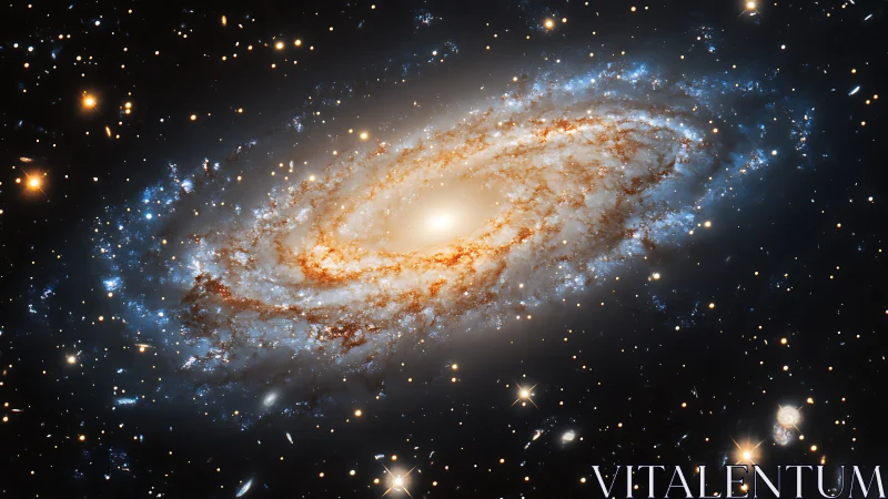 Spiral galaxy core glows amid dense starfield and dust lanes.