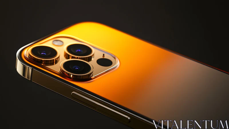 Smartphone with metallic camera module and gradient display surface.