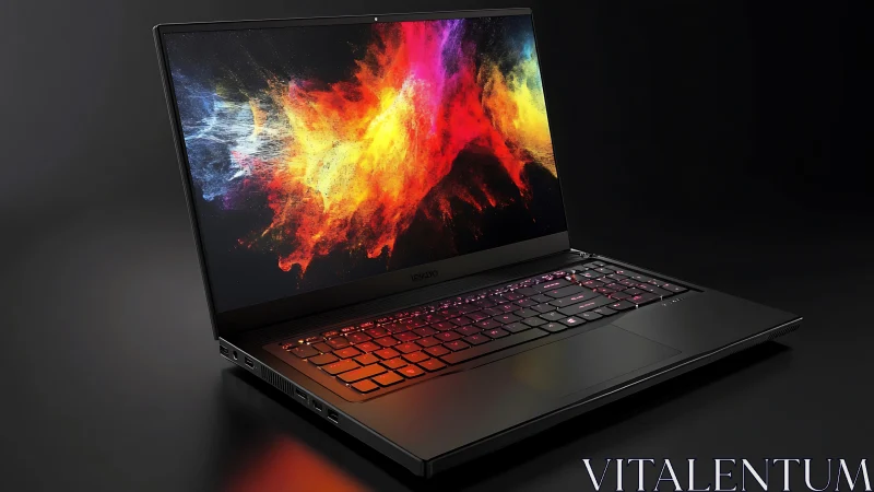 Firestorm display ignites a sleek black creative laptop.