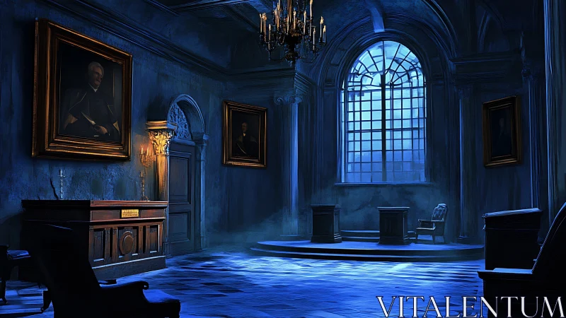 Moonlit hall of portraits and quiet, waiting conversations.