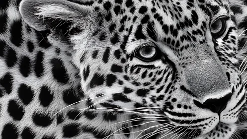 Snow leopard face in black and white high contrast detail