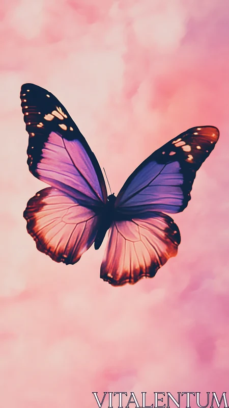 Chromatic lepidopteran in soft-focus atmospheric gradient sky.