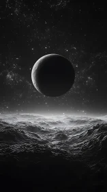 Lunar hush over jagged starlit frontier of shadowed stone.