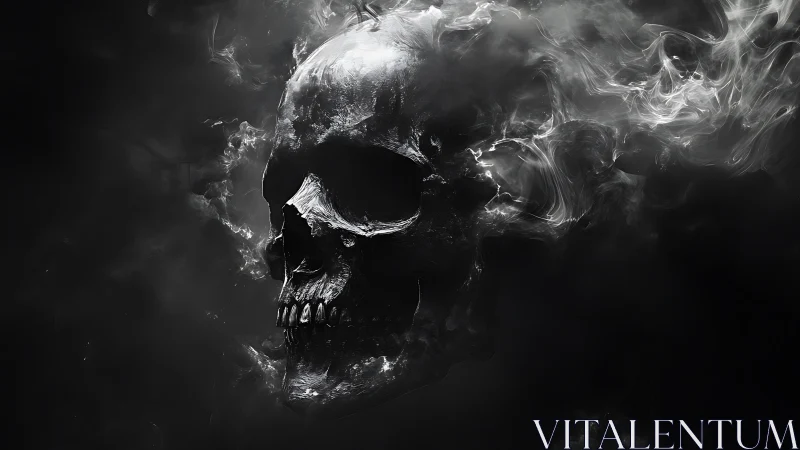 Smoldering phantom skull drifting through liquid night.