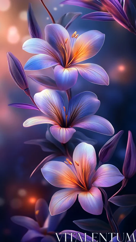 Luminous Iris Blossoms Against Twilight Depths.