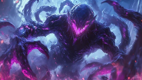 Bioluminescent void-symbiote with fractal tendril topology.