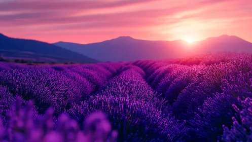 Lavender rivers melt into a molten sunset over quiet hills