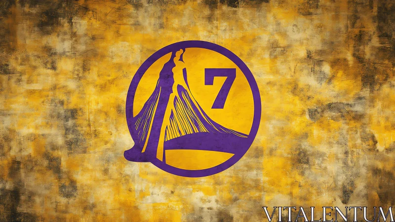 Purple bridge emblem with number seven radiates bold energy