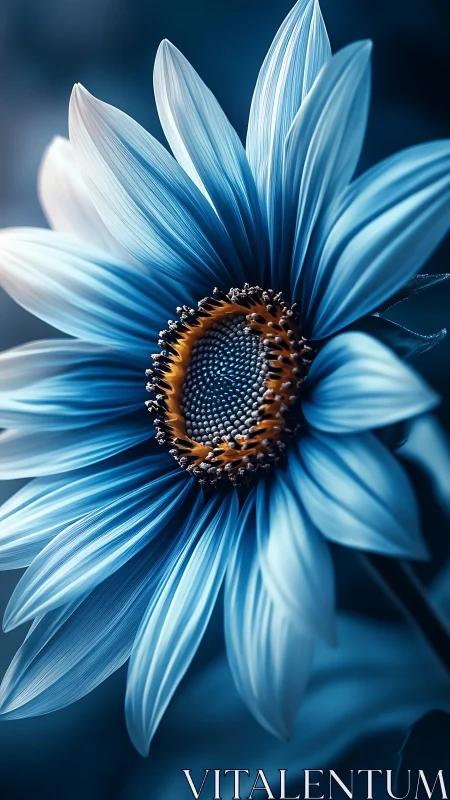Blue Daisy Composite with Layered Petals and Trichromatic Stamen Center.