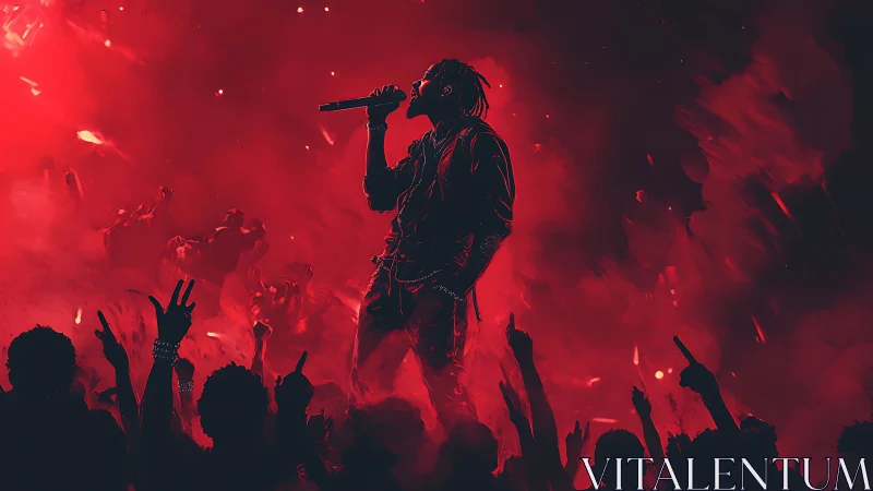 Red-spectrum digital painting of concert vocalist in silhouette.