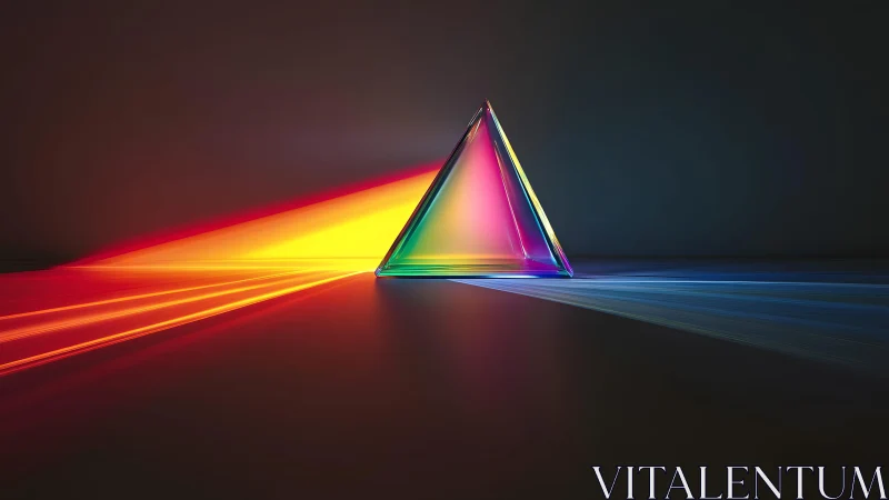 Glass prism dispersing light into a rainbow spectrum, digital art.