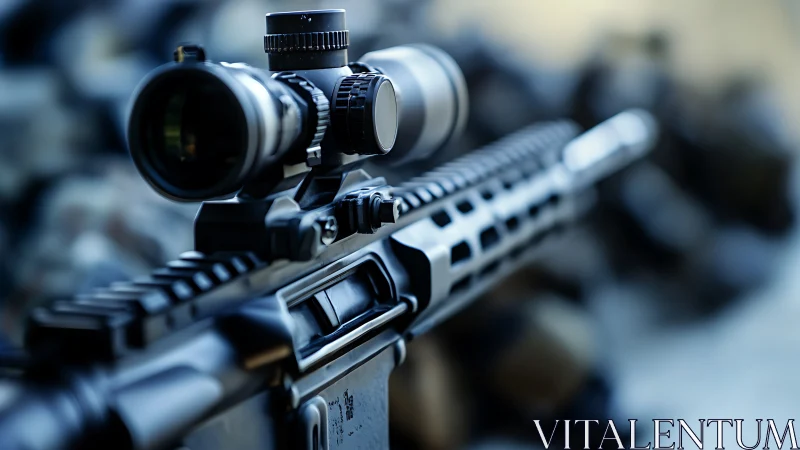 Tactical Rifle Optics System with Mounted Scope and Rail Configuration.