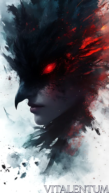 Hybrid raven spirit emerges from swirling fire and smoke