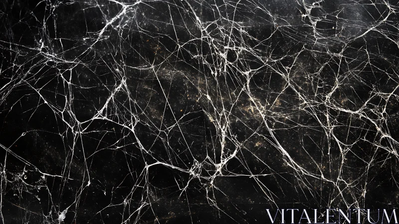 Chaotic white crack lines cut across a dark marble surface