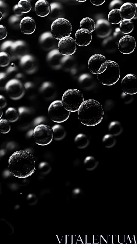 Floating translucent spheres are suspended against dark space