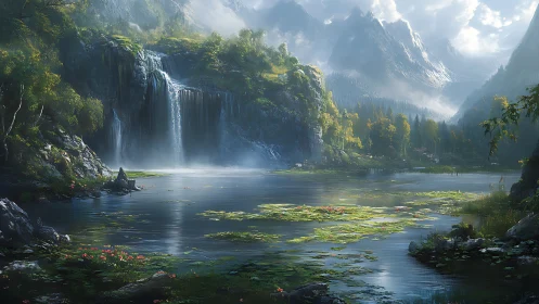 Cascade of quiet wonders in a mist-kissed mountain valley.