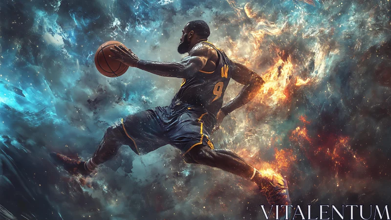 Cosmic hoops comet streaking through fire and stardust skies.