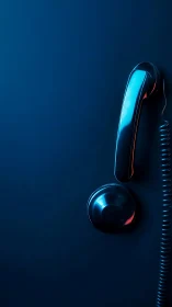 Neon-Lit Telephone Receiver Against Deep Blue Backdrop.