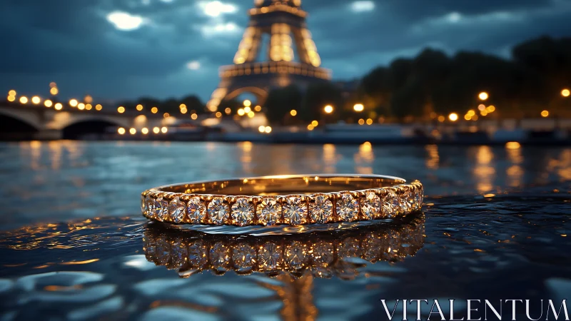 Diamond eternity ring glows against romantic Paris night