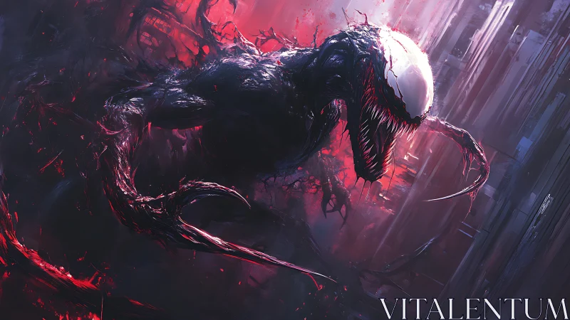 Symbiotic monster lunges through neon storm of tendrils