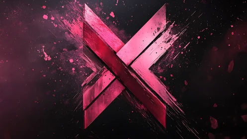 Shattered pink metallic X symbol cuts through dark background