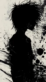 Silhouette profile with chaotic ink-splatter vector dynamics.