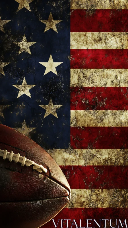 American football leather detail over distressed US flag