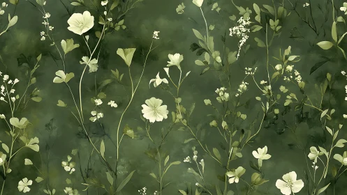 Delicate White Wildflowers on Deep Green Garden Background