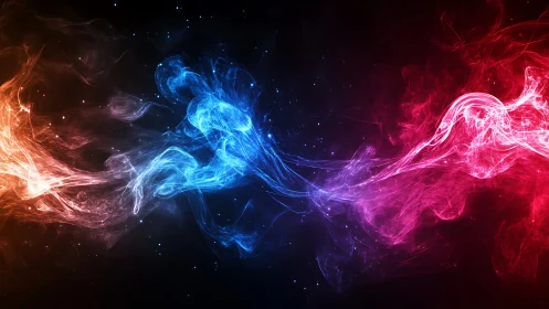 Colorful energy streams collide in dark cosmic space
