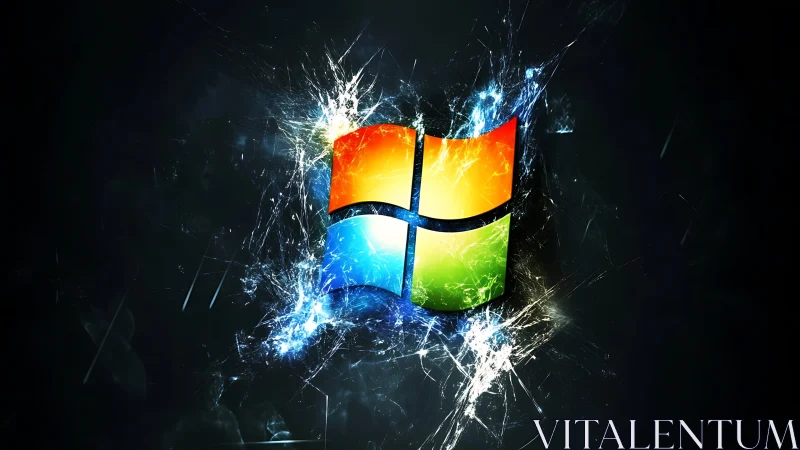 Chromatic window emblem with shattering luminous energy field.