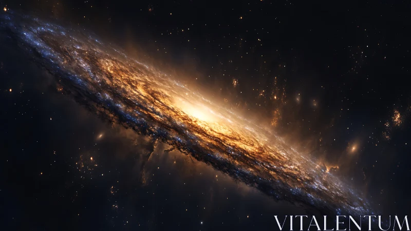 Edge-on spiral galaxy with luminous central bulge in space.