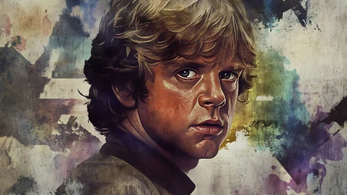 Young male portrait against textured abstract backdrop.