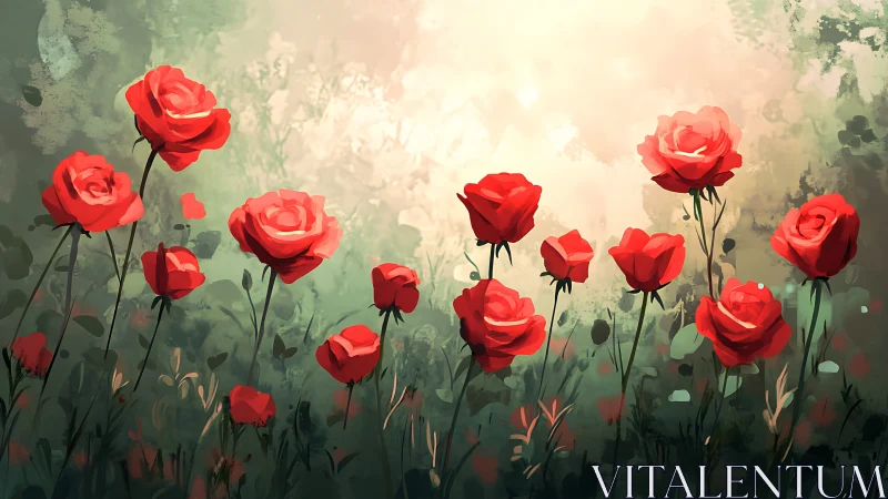 Red Roses in Soft Light: Garden Study in Digital Painting.