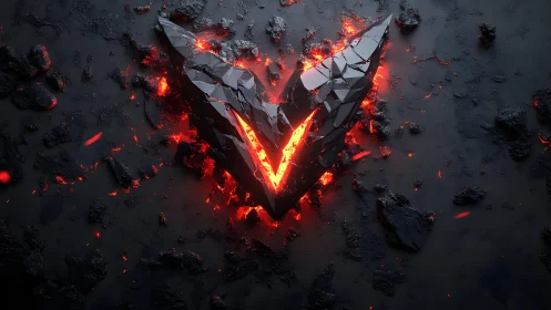 Cracked Volcanic V Symbol with Glowing Lava, Digital Art Style.