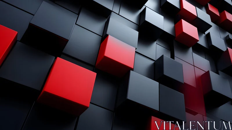 Staggered red and black cubic array with glossy 3D surface shaders