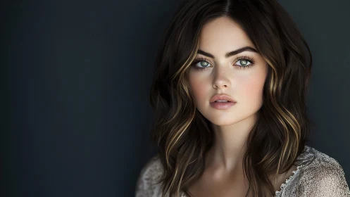 Soft-lit gaze carves quiet drama into a darkened backdrop