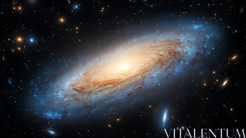 Glowing spiral galaxy drifts gently through a starry cosmos